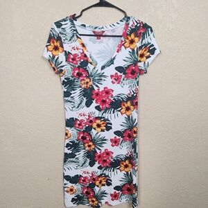 Guess Floral Ribbed Sequin Logo Stretch Knit Dress Medium (5192)